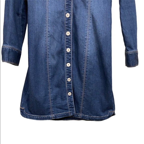 INC LONG BLUE WASH DENIM/JEAN BUTTON-UP COLLARED JACKET, LONG SLEEVED, SIZE 4 - Picture 3 of 8